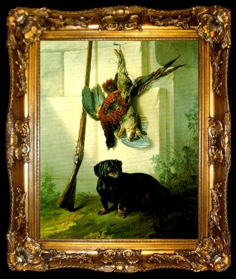 framed  Jean Baptiste Oudry taxen pehr med jaktbyte, ta009-2